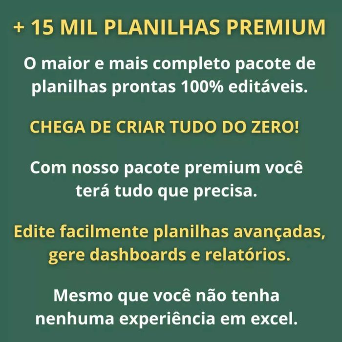 SUPER PACK EXCEL +15.000 PLANILHAS PRONTAS E EDITÁVEIS + BÔNUS