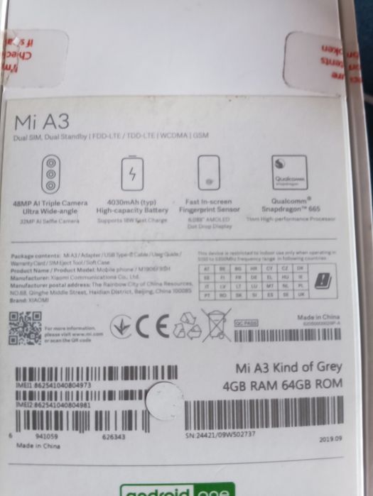 Telefon Mi A3 kind od grey