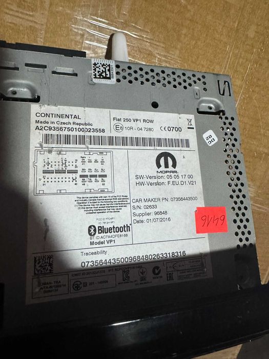 Radio samochodowe Fiat Ducato 250 / Mopar VP1 Continental Bluetooth