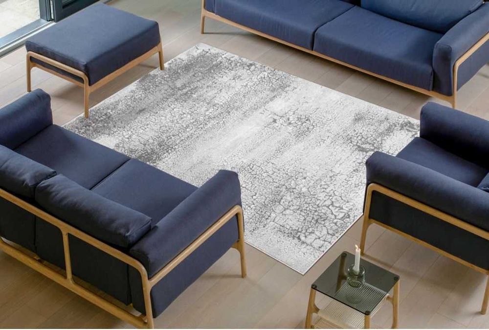 Dywan miekki pluszowy nowoczesny szary biały niebieski 220/160cm