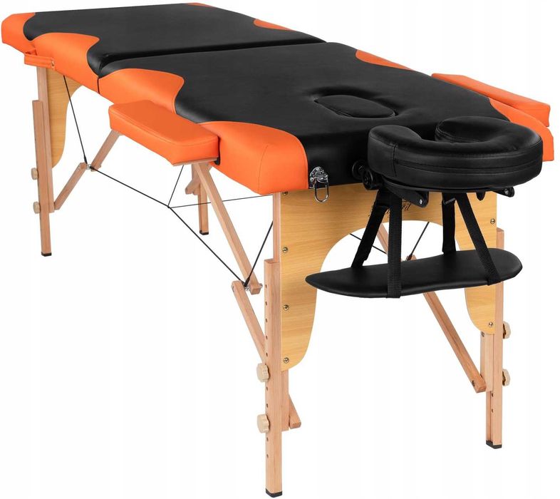 Масажний стіл чорний дерев'яний 60 см 2-секційний Bodyfit, кушетка