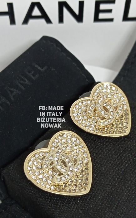Kolczyki cc chanel cyrkonie serca 2cm