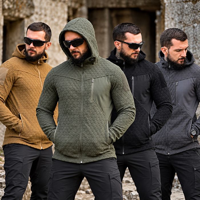 Тактична флісова кофта KM URBAN Койот / Олива / Сіра / Чорна / з капюшоном Вафелька Соти