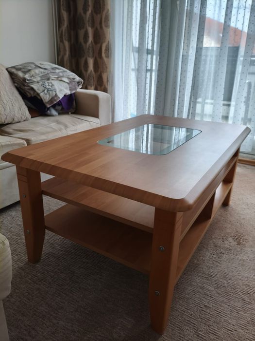 Ława stolik 68x110 solidna ze szkłem po środku