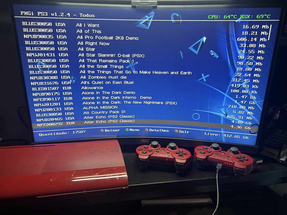 PlayStation 3 Super Slim Vermelha (Garnet Red) 500GB + 2 Comandos Originais | Desbloqueada (HEN)