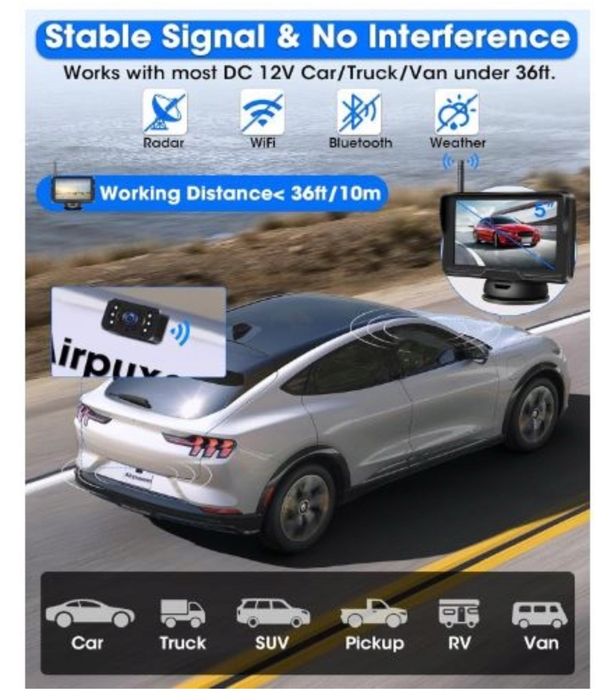 Bezprzewodowa Kamera Cofania AHD 1080p + Monitor 5" HD