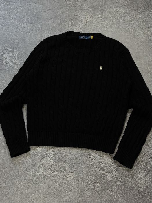 Polo Ralph Lauren Cable-Knit Cotton Sweater L Чорний светр косичка