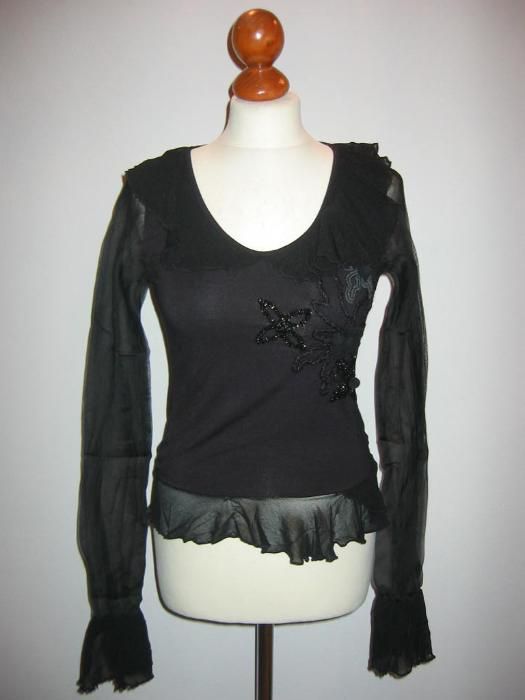 Elegancka seksowna czarna bluzka z aplikacjami r.S