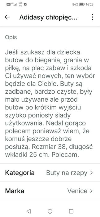 Adidasy chłopięce na rzep 38.