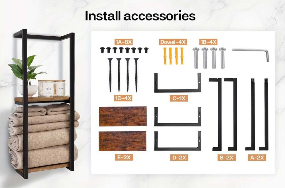 Wieszak na Ręczniki Półka Loft Regał do Łazienki Czarny