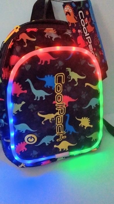 Coopack NOWY świecący plecak do przedszkola dinozaury Led USB 8 litr