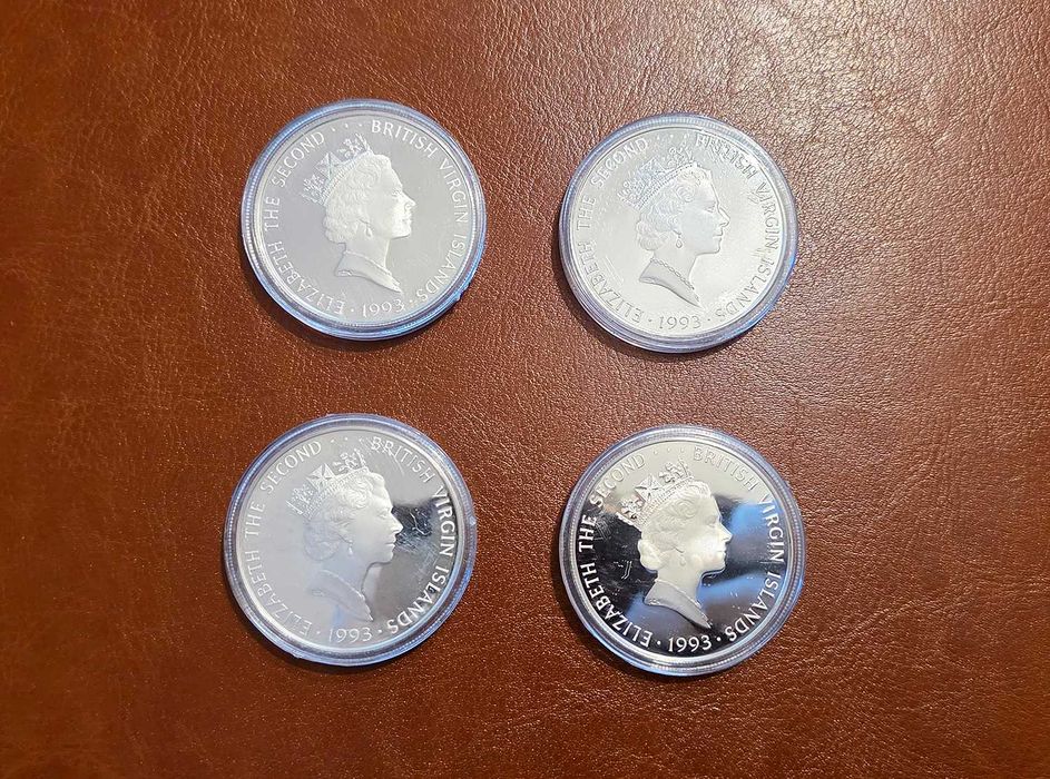 4x Moeda de prata de 25 dólares das Ilhas Virgens Britânicas de 1993