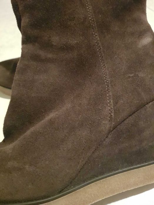Botki damskie brązowe koturn skóra naturalna