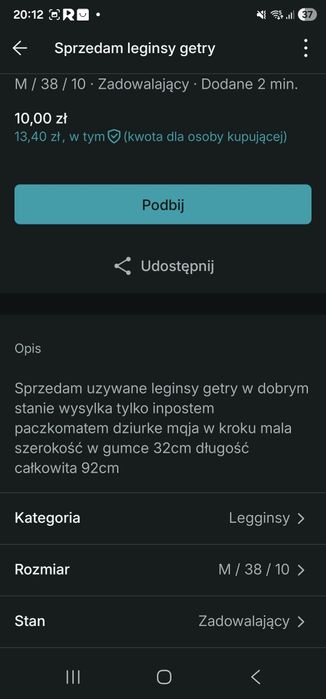 Sprzedam  używaną leginsy getry