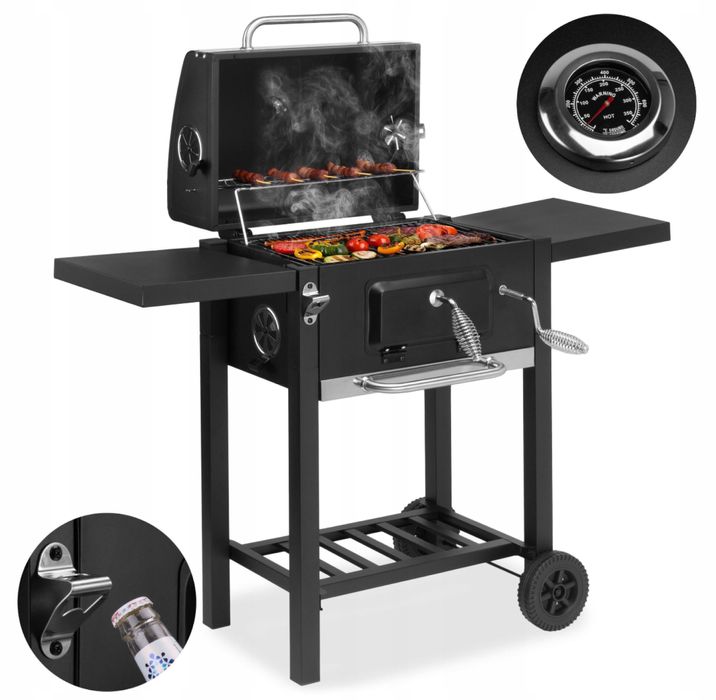 Grill weglowy ogrodowy z pokrywa popielnik regulacja wysokosci termome