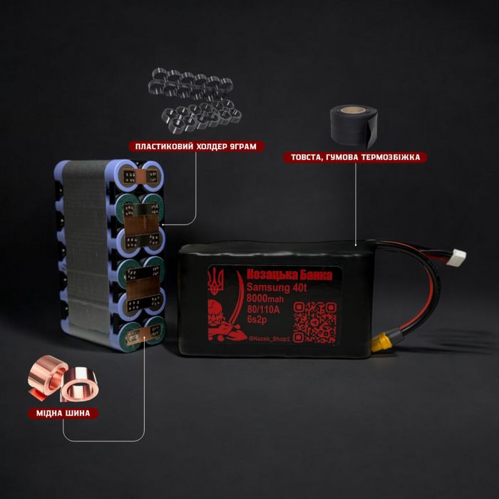 Акумулятор для FPV (ФПВ) дрону 6s2p Li-Ion Samsung 40T, 8000mAh