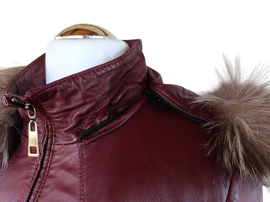 Шкіряна куртка жіноча Albertini Collezione з хутром бордова 50-52 (XL)