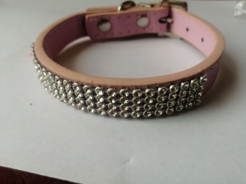 Różowa obroż obróżka dla małego psa cyrkonie 27,5 cm-22,5 cm