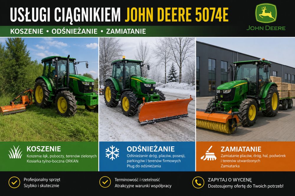 Usługi John Deere | Koszenie | Odśnieżanie | Zamiatanie Mulczowanie Namysłów