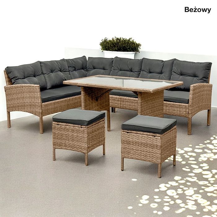 Nowe meble ogrodowe NAROŻNIK technorattan komplet wypoczynkowy TARAS