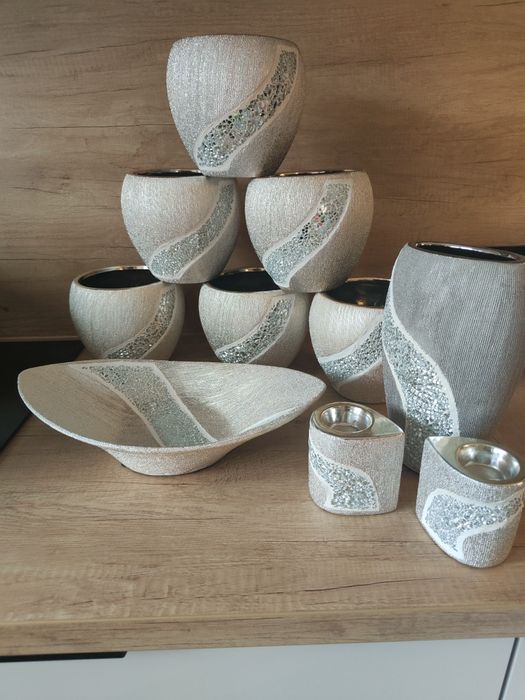 Komplet doniczki, wazon, świeczniki, półmisek