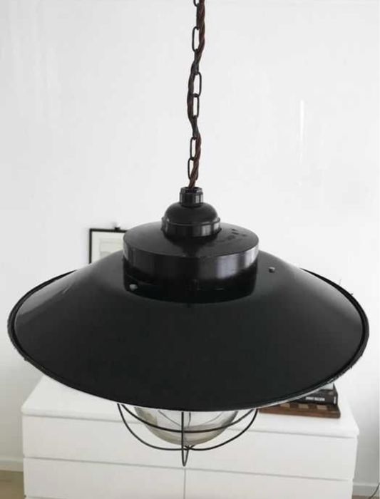 Candeeiro industrial vintage, esmalte preto