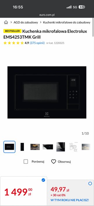Sprzedam mikrofalę do zabudowy Electrolux