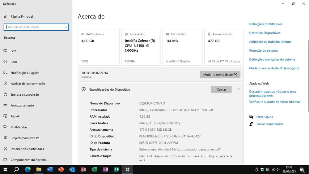 Computador Portátil ASUS A540s 15" < 2KG Windows 10, Office