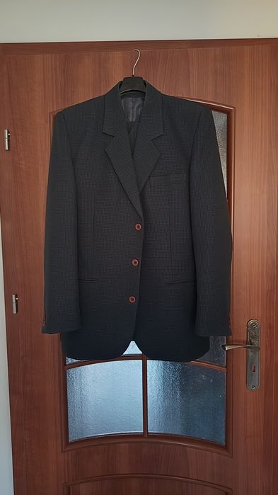 Garnitur męski trzyczęściowy Recman, granatowy w drobną kratkę