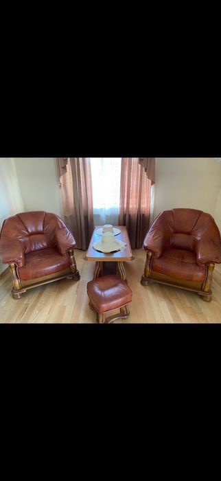 Komplet skurzanych mebli Kanapa, Fotel, Ława, Naroznik