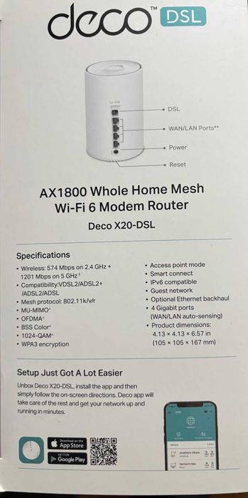 modem/router DECO X20-DSL AX1800 DSL WIFI6 2,4/5 Ghz MESH TP-LINK