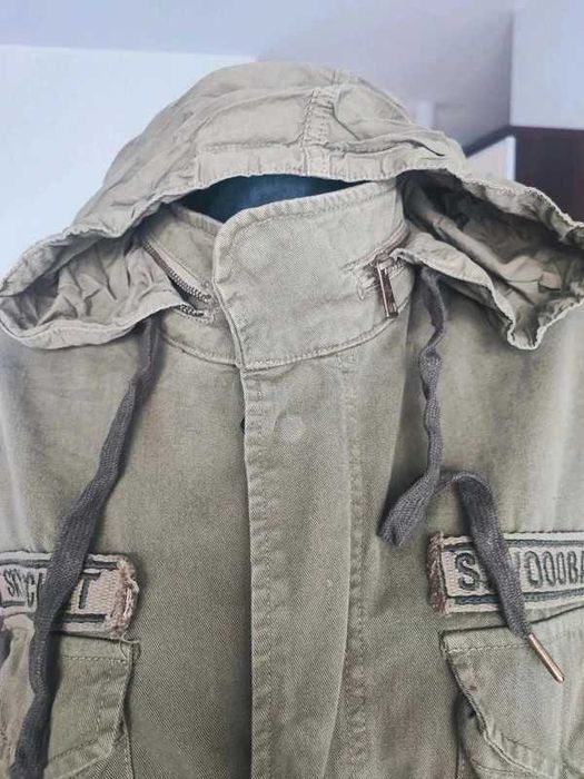Damska parka khaki militarna Pull and Bear L, kurtka damska z kapturem