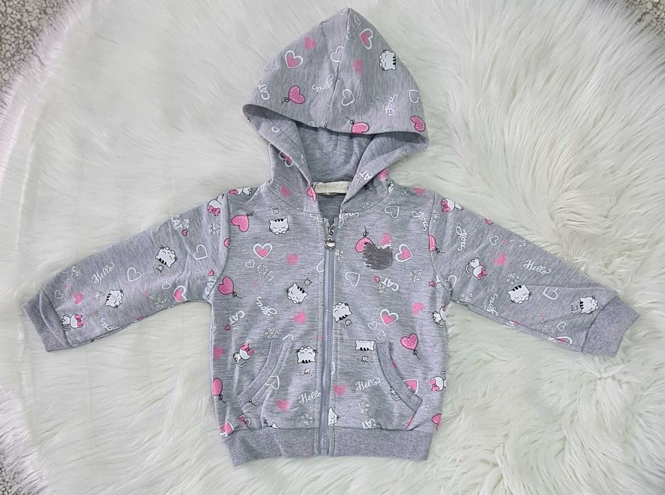 Bluza wiosenna bawełna szara, kotki 1 - 80/86