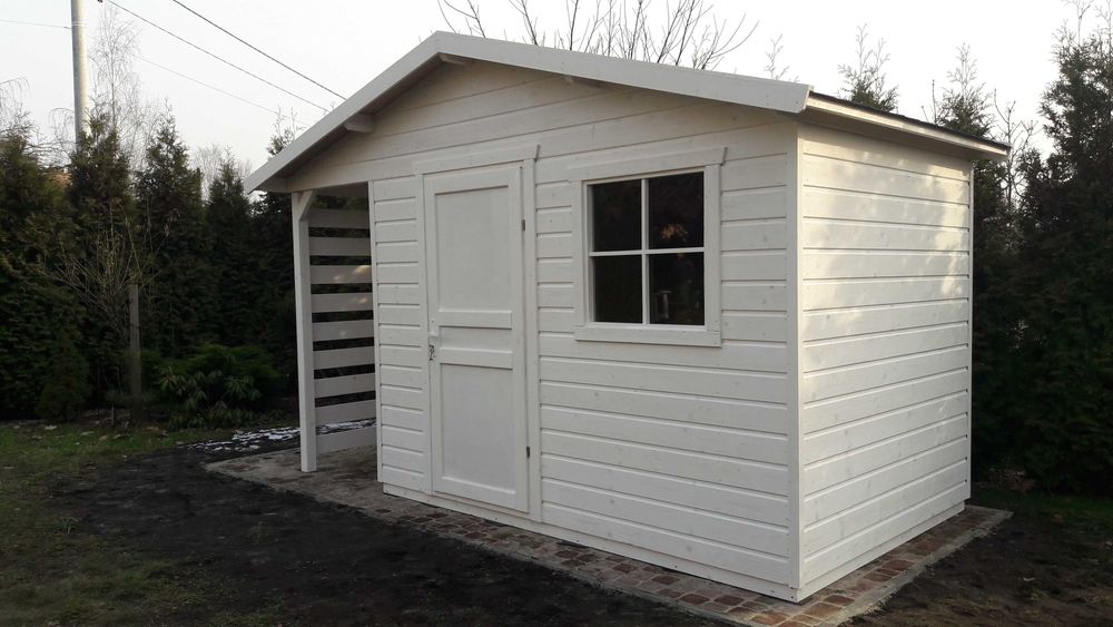 Drewniany domek ogrodowy, narzędziowy  z drewutnią 4x2m