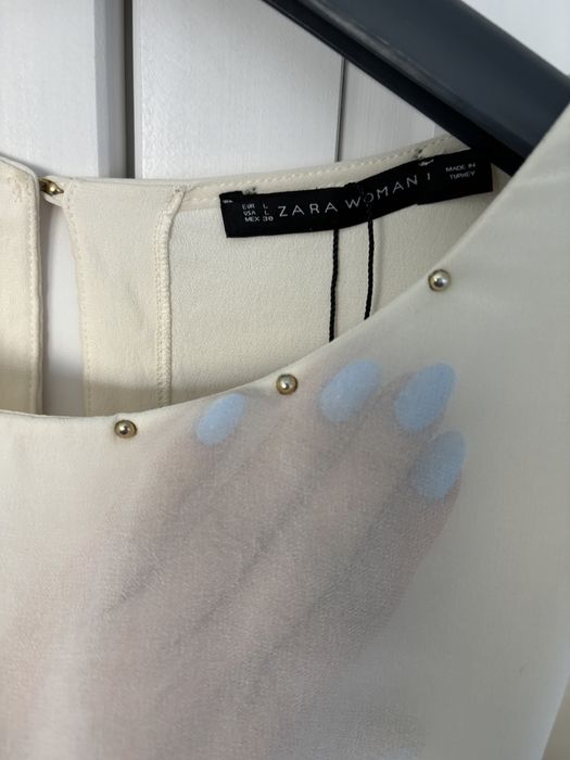 Zara woman motyl mgiełka tiul szyfon oversize wiskoza krem