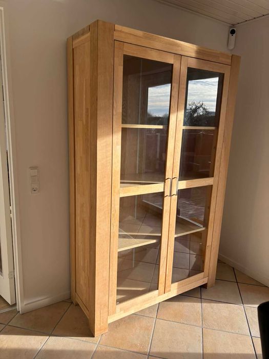 witryna dębowa przeszklona idealna do salonu lity dąb masywna