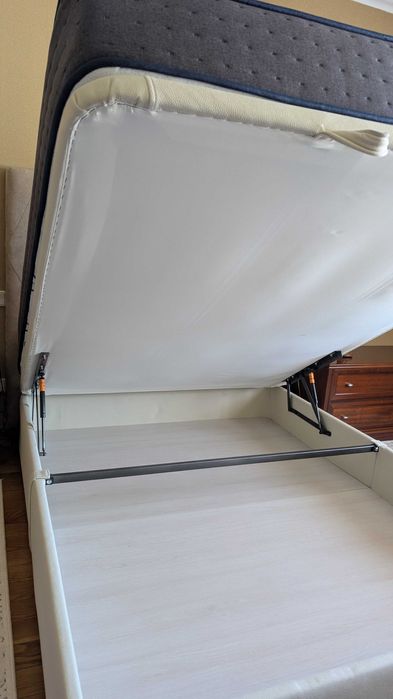 Cama de casal completa: Sommier + colchão + topper + cabeceira