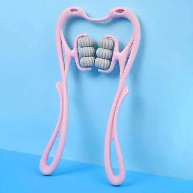 Масажер роликовий ручний 6 роликів Hexiang Neck Messager рожевий