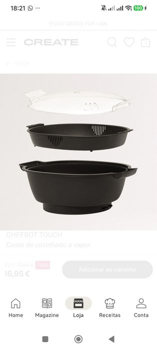 Cesta de vapor para Chefbot Compact e Chefbot Touch da Create