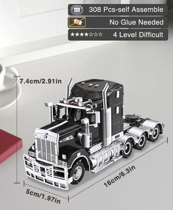 Конструктор металлический 3D пазл Тягач Kenworth Truck T909, Грузовик