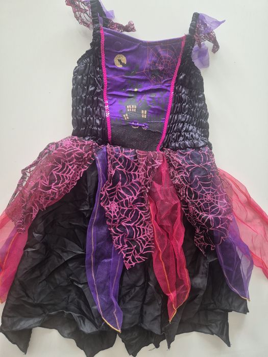Strój Czarownica Wiedźma Halloween przebranie sukienka pająk 122 128 7 lat