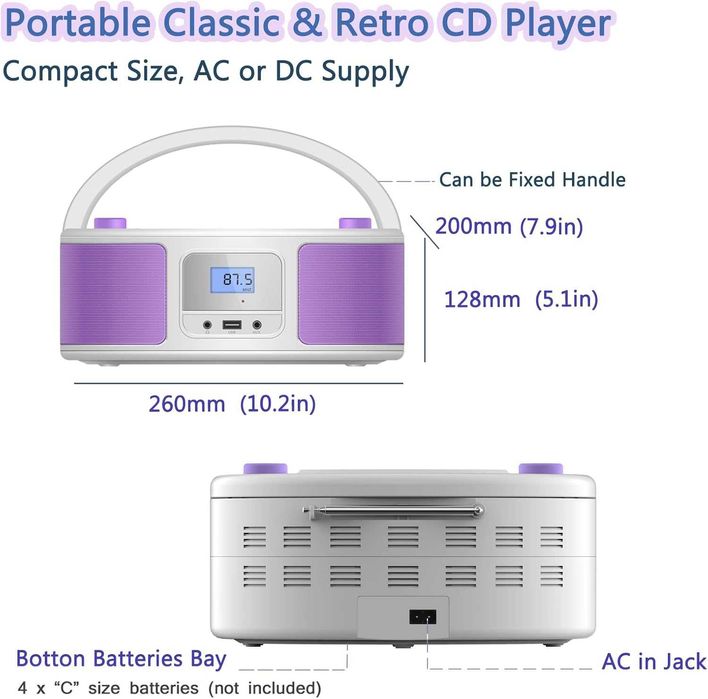 Odtwarzacz CD, boombox Bluetooth, pilot, radio FM, USB