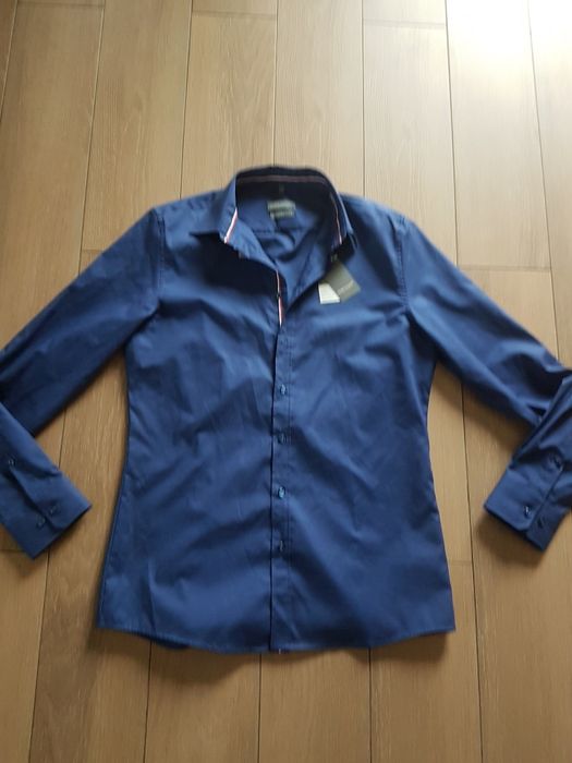 Nowa koszula granat 39  XXXS SLIM stretch długi rękaw męska chłopięca