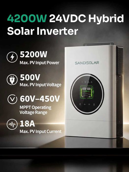 Гібридний інвертор 4.2kW 24V (PRO-серія) | 500V MPPT | Wi-Fi | BMS | 2 AC-виходи