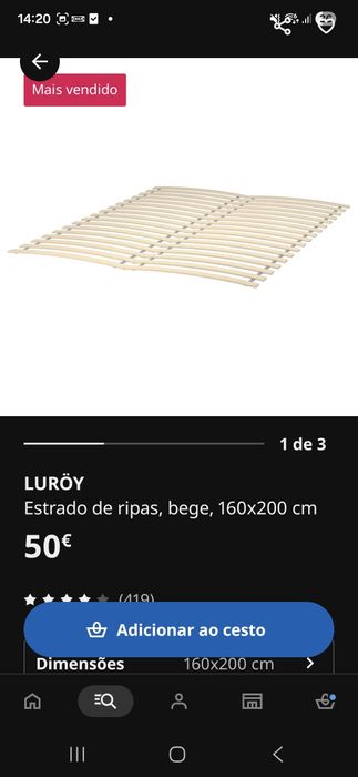 Cama Bjorknas 160cm + estrado + colchão + mesas de cabeceira