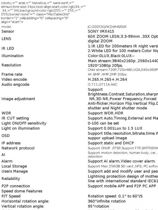 Kamera Prof IP NVR ONVIF 60xZoom Optyczny 4K 8MP + KartaSD128GB 4K