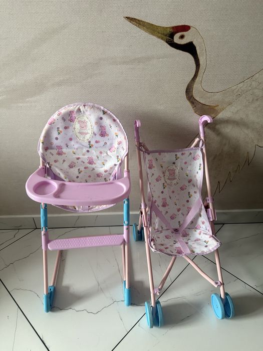 Zestaw dla lalki wozek + krzeselko do karmienia