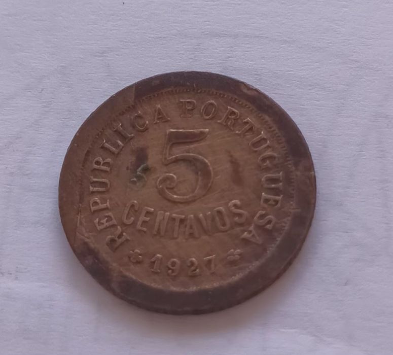 Moeda República portuguesa 5 centavos 1927