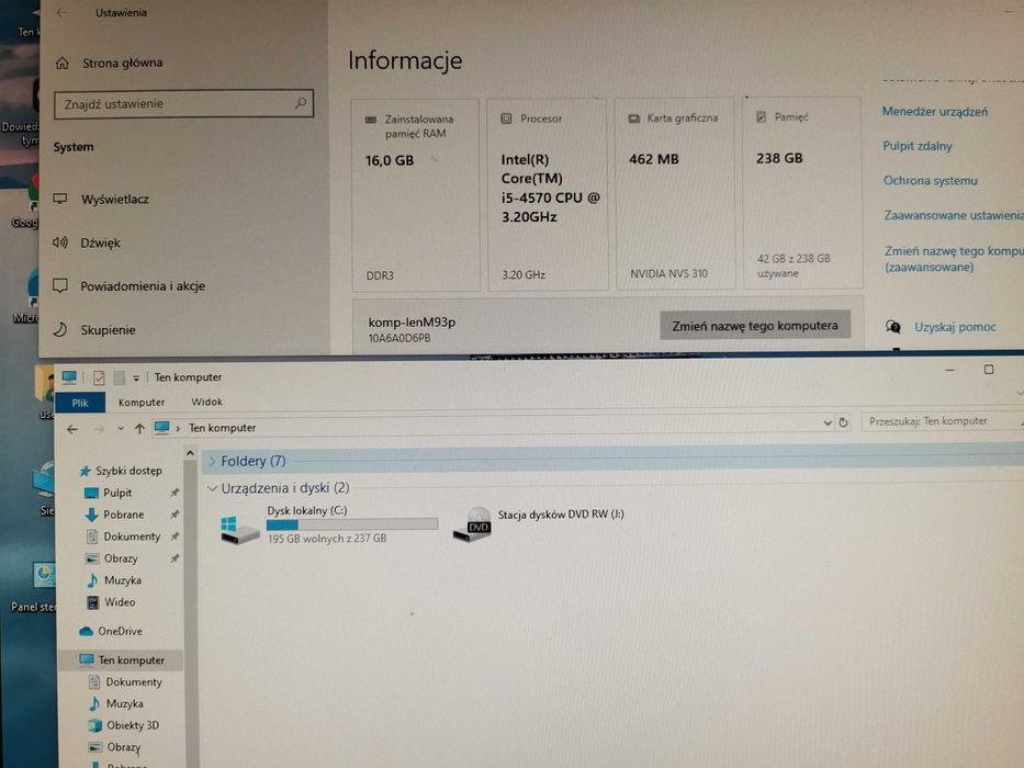 Komputer Lenovo IBM ThinkCentre M93P CPU i5 16GB SSD