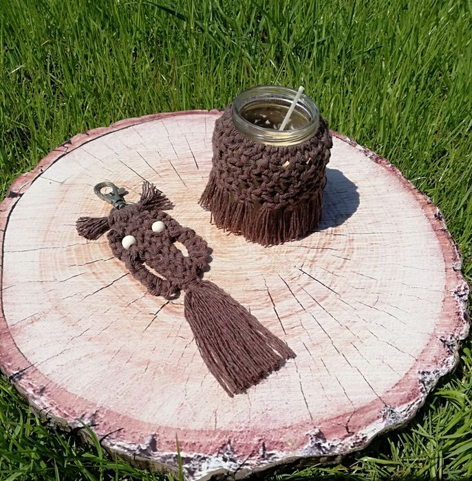 Dzień Matki zestaw breloczek makrama sowa świeca sojowa